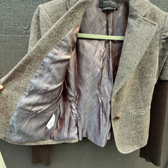 BCBG MaxAzria Women's Blazer Tweed Knit Sleeve Wool Silk Jacket Academia Y2K XS - Picture 5 of 10